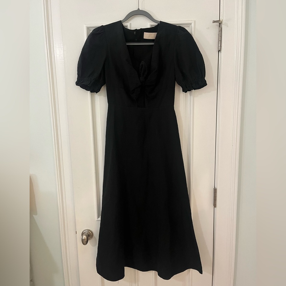 Black linen midi with tie front